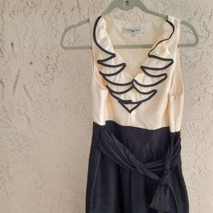 Evan Picone Women's Sz 12 Dress Ruffle Neck Bow Waist Ivory/Black 8 Medium